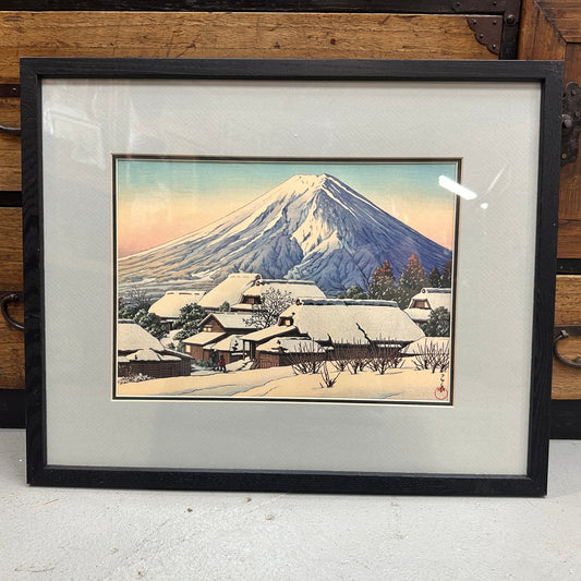 Kawase Hasui Giclée Repro Framed Print Clearing Snow Yoshida Fuji 17"x21"