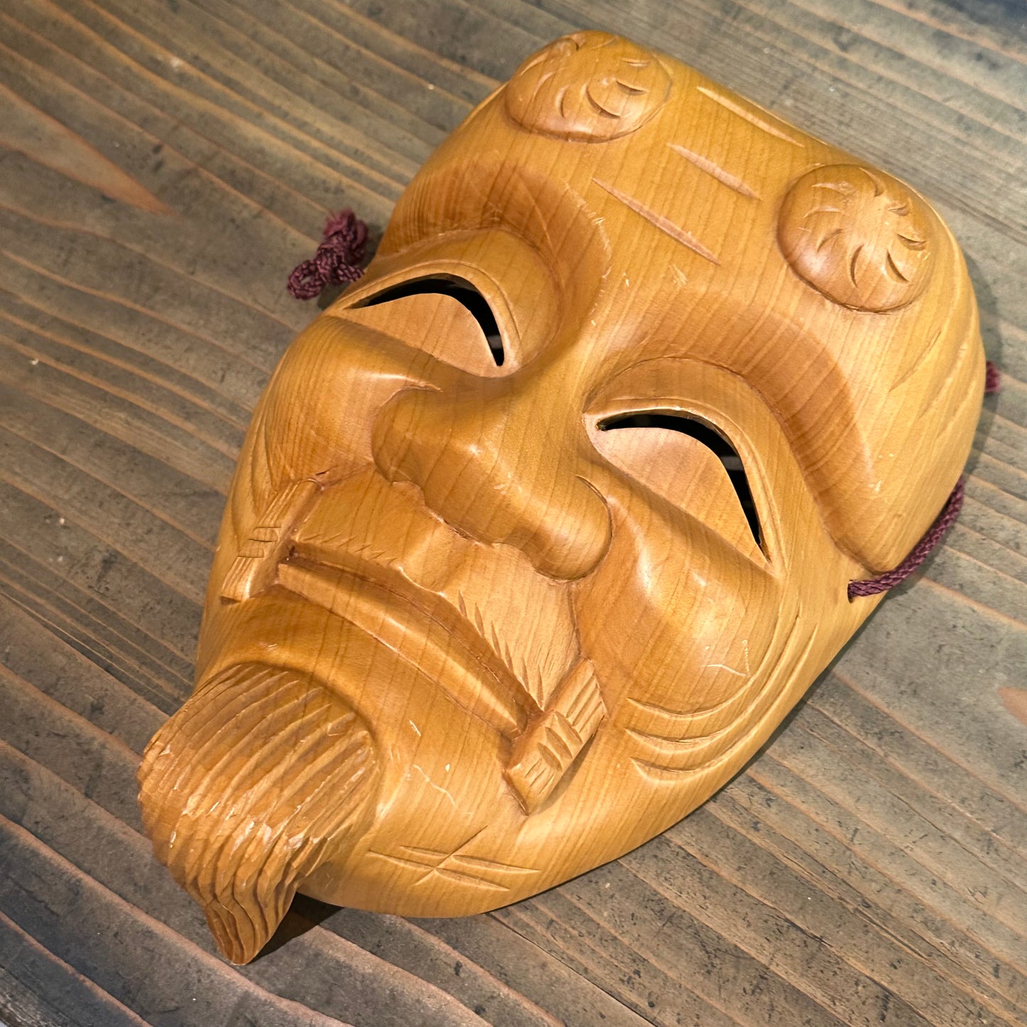 Antique Japanese Okina Noh Mask Wood Carving Old Man Face