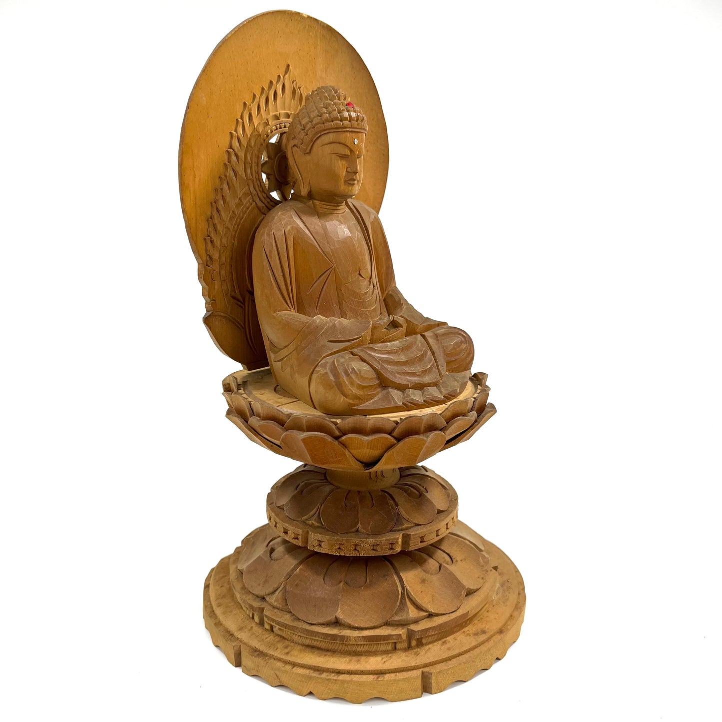 Statue of The Buddha in Seated Meditation Carved Wooden Japanese