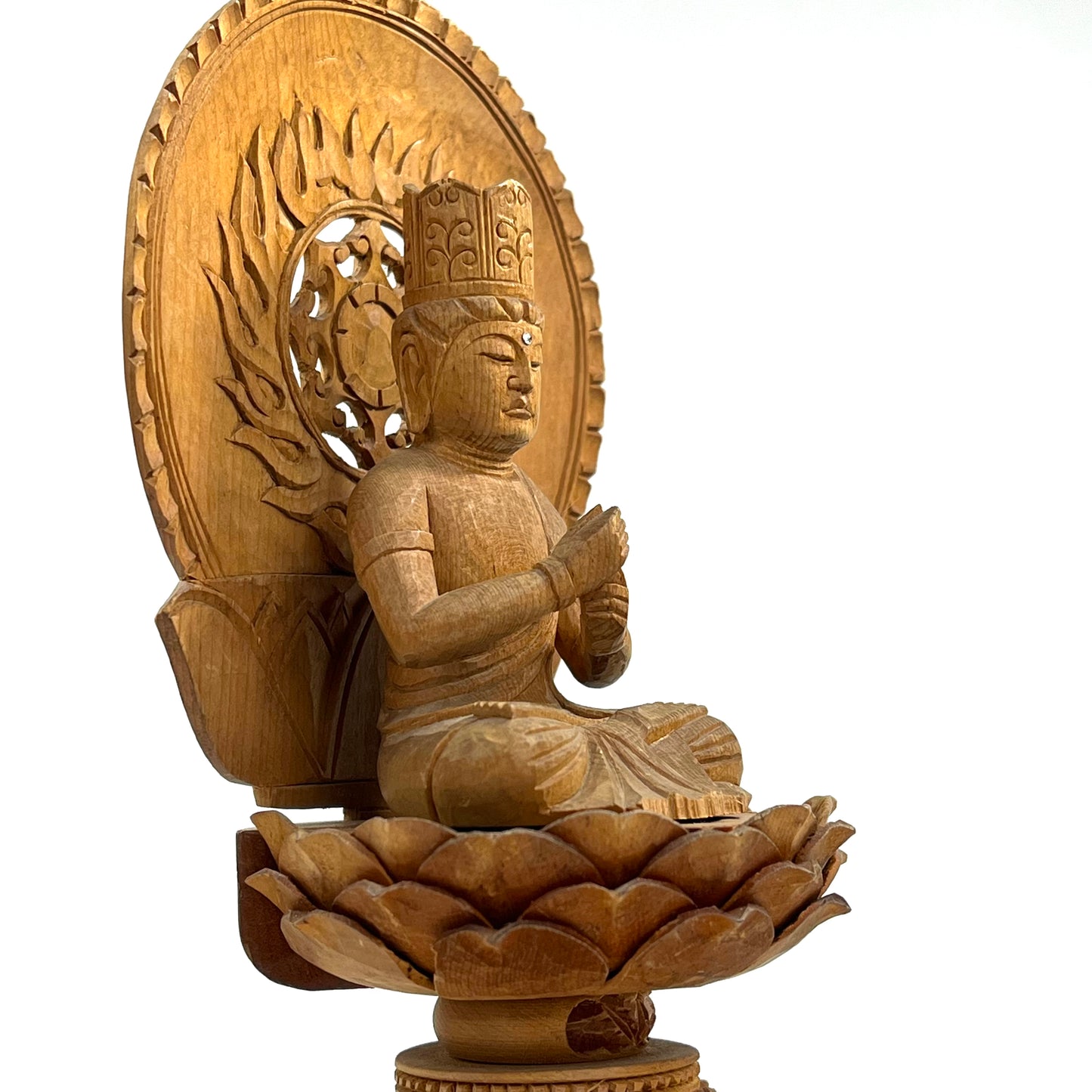 Statue of Maitreya Bodhisattva in Seated Mudra Carved Wooden Japanese Statue 11.5"