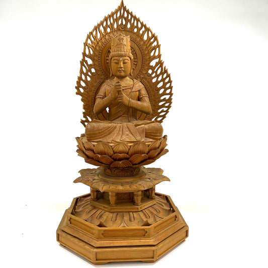 Statue of Maitreya Bodhisattva in Seated Meditation Carved Wooden Japanese