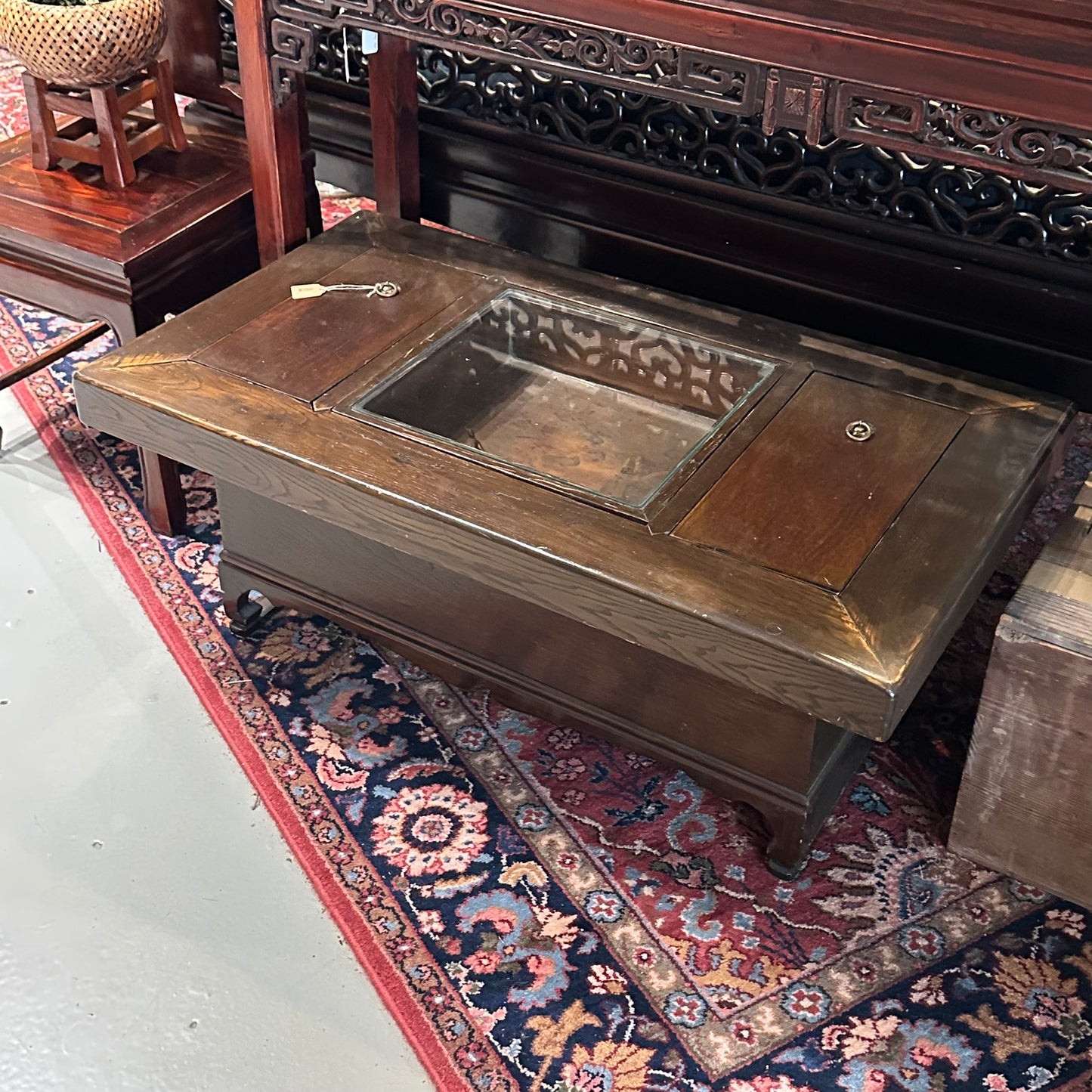 Antique Korean c1920s Hibachi Wooden Brazier 40”