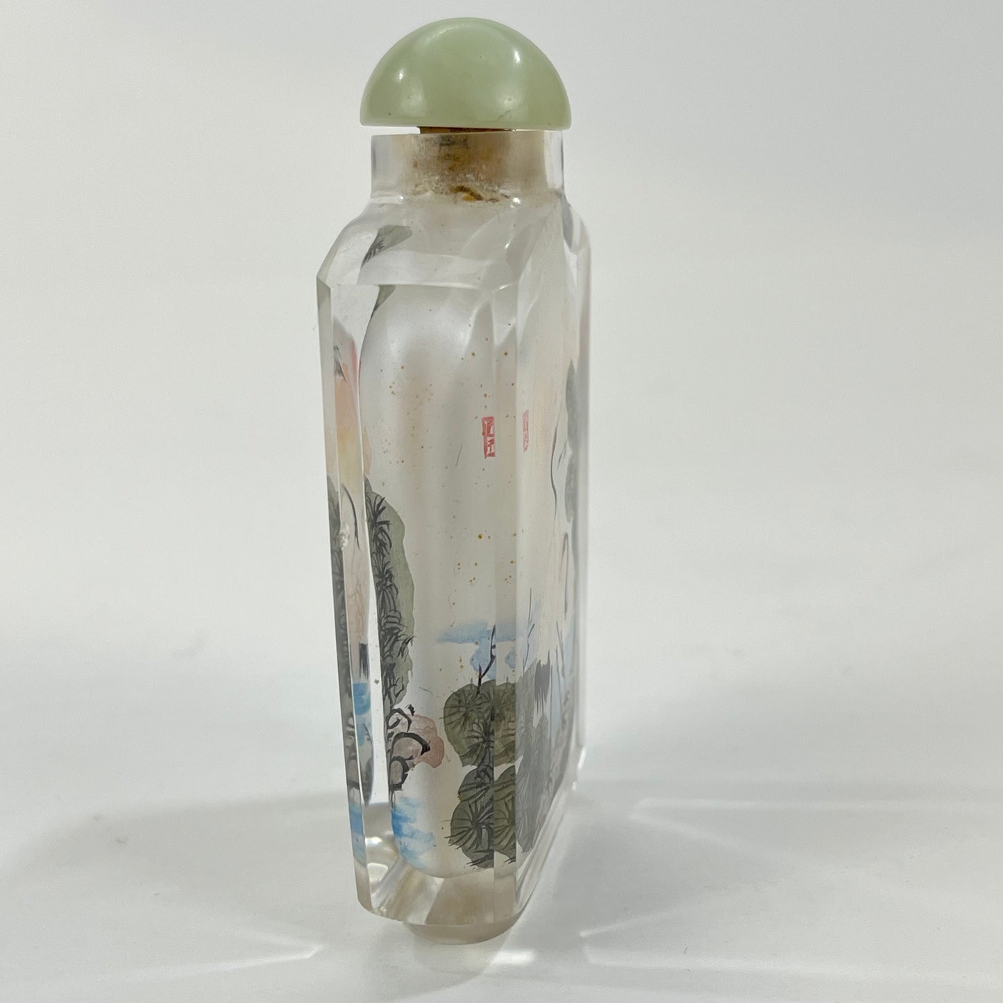 Vintage Chinese Snuff Bottle Reverse-Painted Crane Motif 3"
