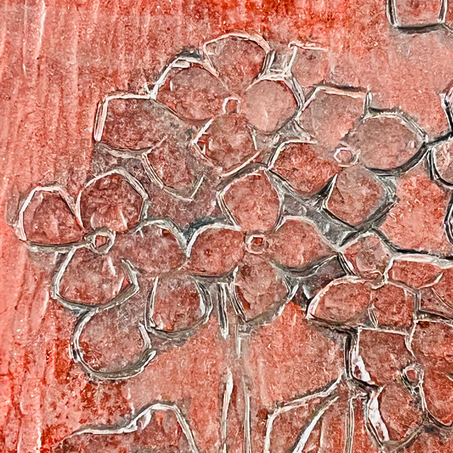 Vintage Japanese Kamakurabori plate hydrangias Flowers Deep Red Lacquer 9”x1.5”