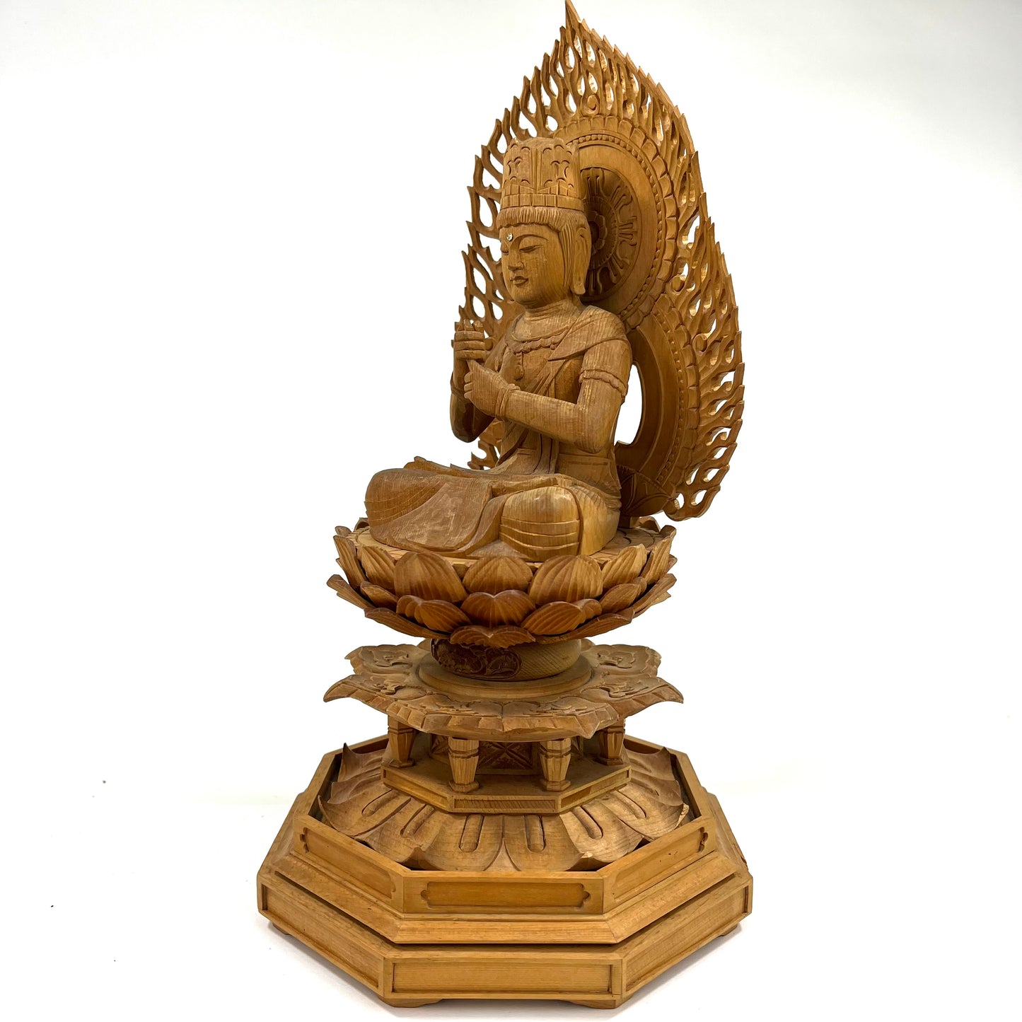 Statue of Maitreya Bodhisattva in Seated Meditation Carved Wooden Japanese