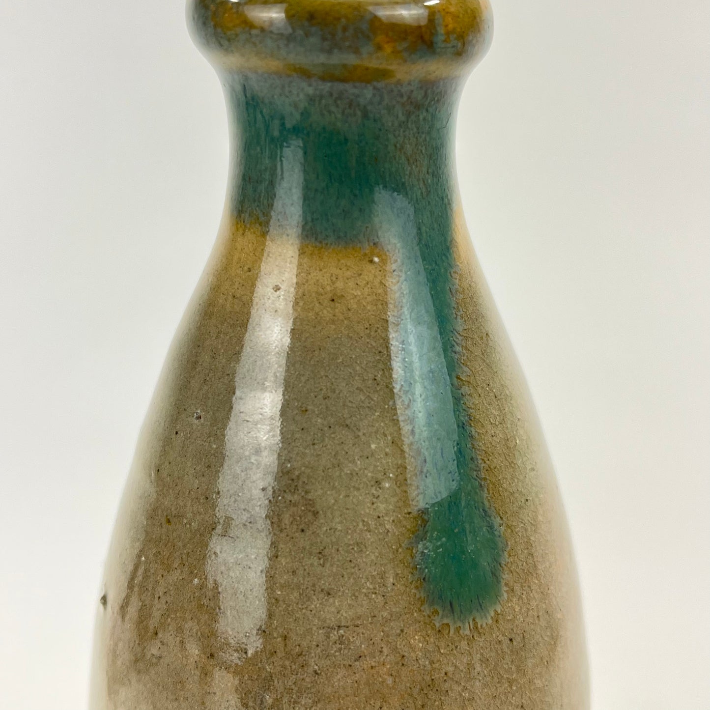Antique Japanese Sake Bottle Tokkuri Blue Hares Fur Glaze Spout 8”