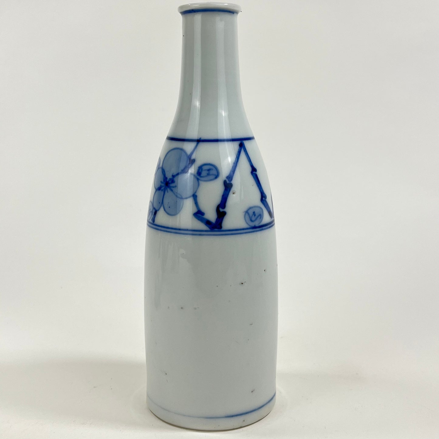 Antique Japanese Late Meiji Era (C. 1890) Blue&White Imari Ceramic Tokkuri Sake Bottle / Vase 7”H
