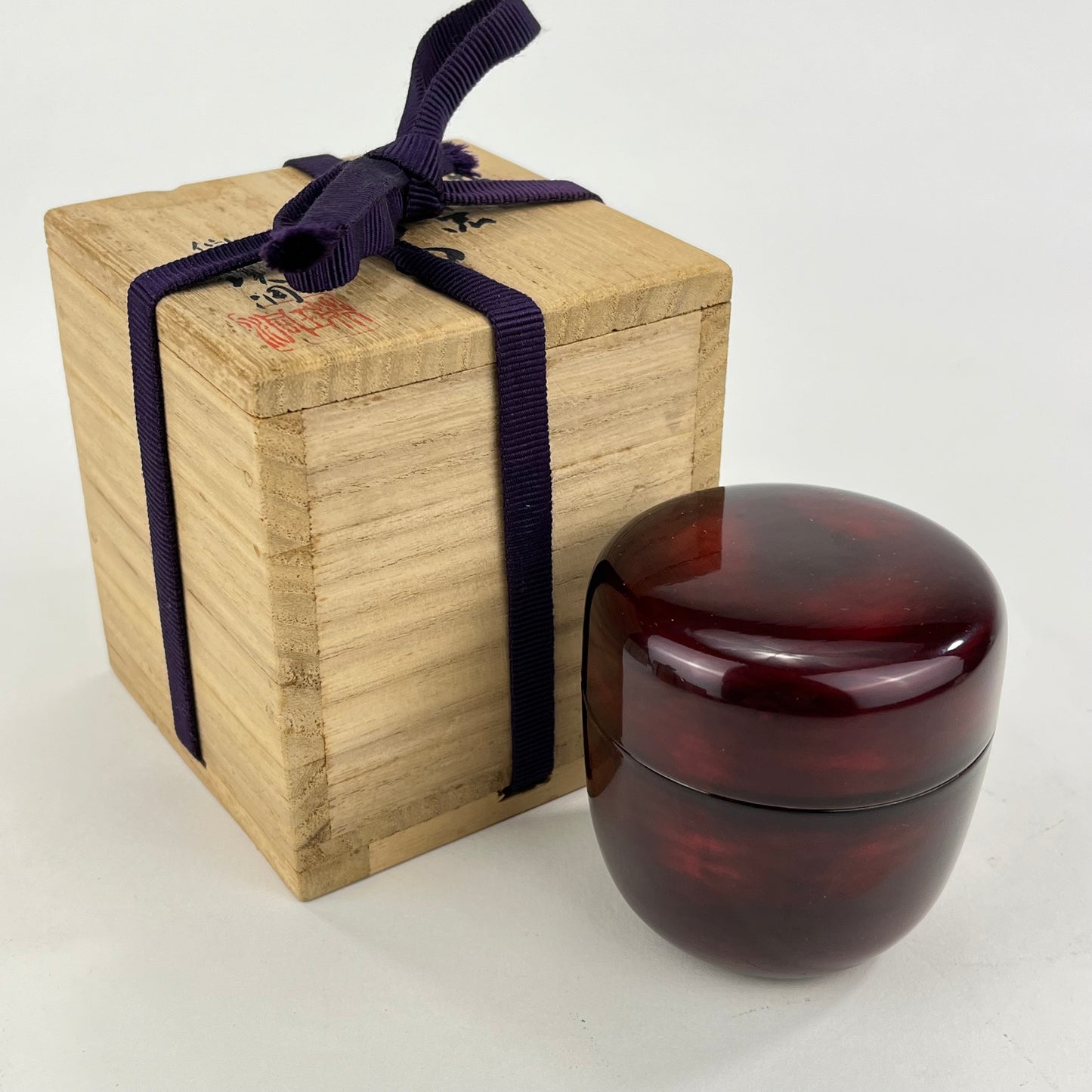 Japanese Deep Red lacquer Tea Ceremony Natsume w/Box 4”