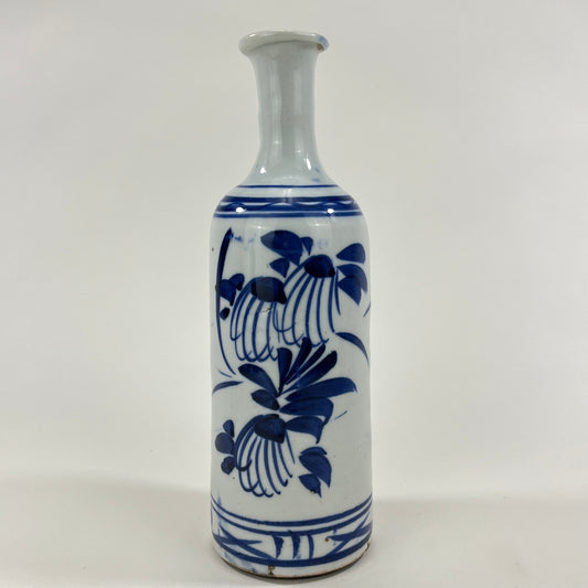 Edo Era Ceramic BW Tokkuri Sake Bottle 1800 9”