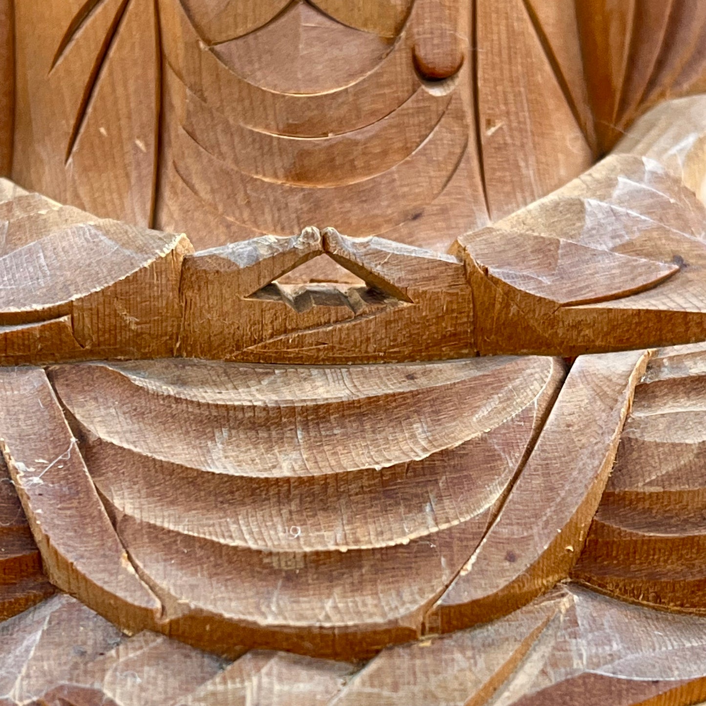 Statue of The Buddha in Seated Meditation Carved Wooden Japanese