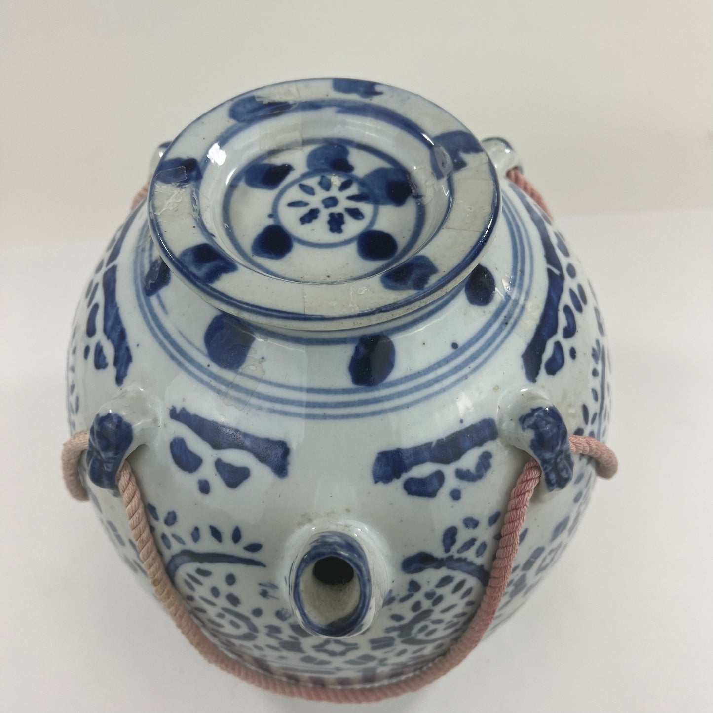 Vintage Chinese (c1950) Ceramic Tea Pot Cobalt Blue & White 9"