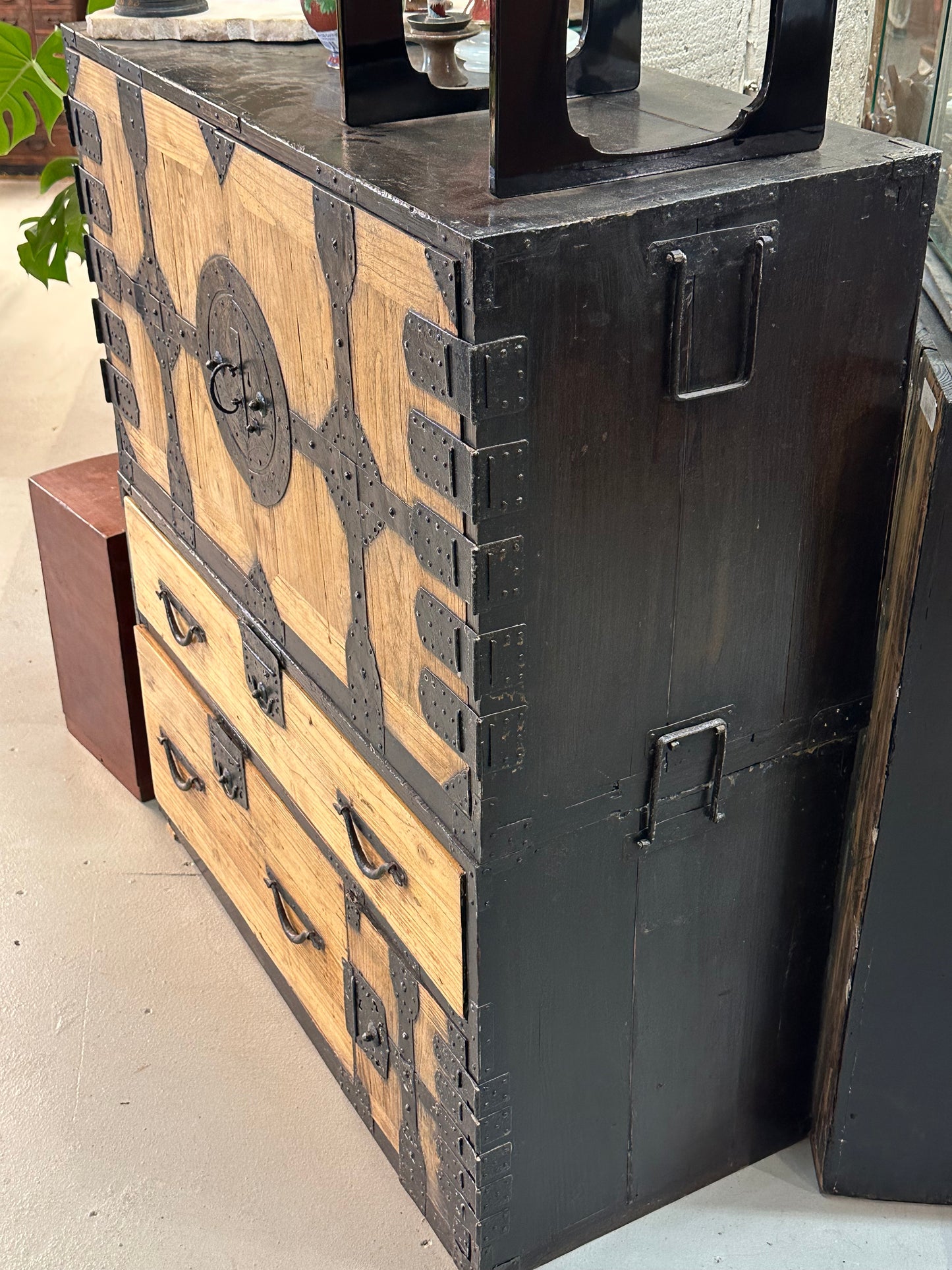 Antique Japanese Meiji Era c1890's Kannon Biraki Clothing Tansu Chest Sugi Wood 36"W