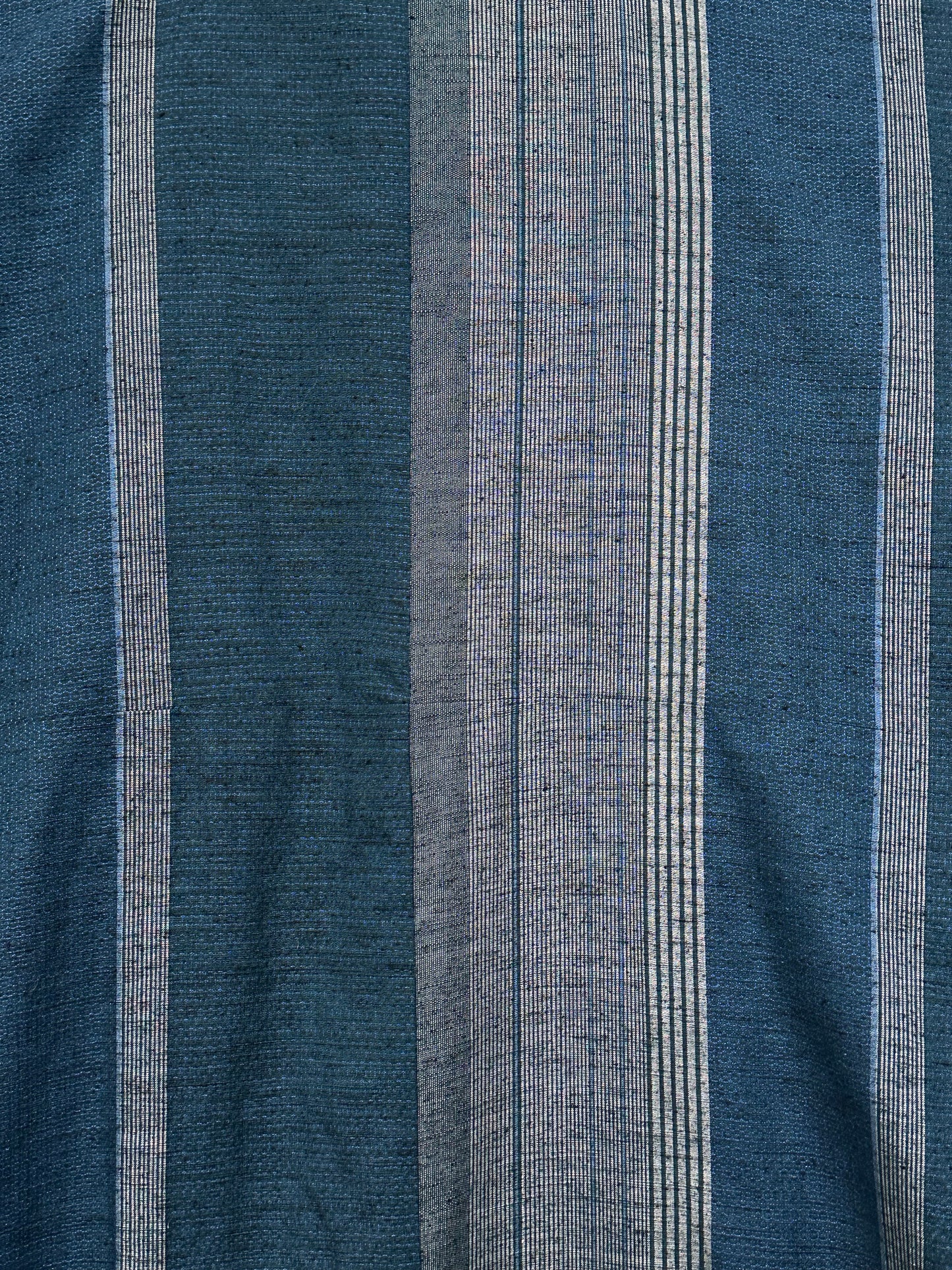 Japanese Yuki Tsumugi Silk Kimono Hand Woven Teal Stripes