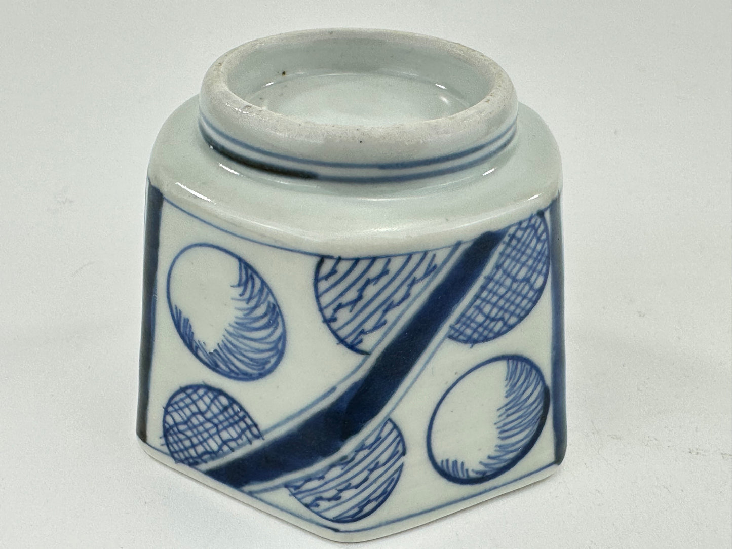 Antique Japanese Arita Imari Blue & White Hexagonal Porcelain Cup 19thC