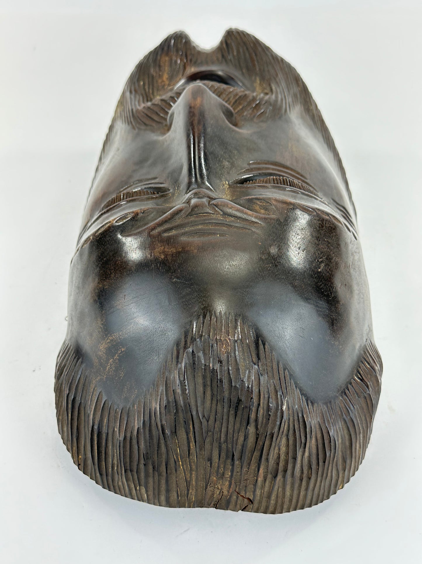 Vintage Japanese c1950's Folk Art Mask Hand Carved Wood Wall Hanging 12"