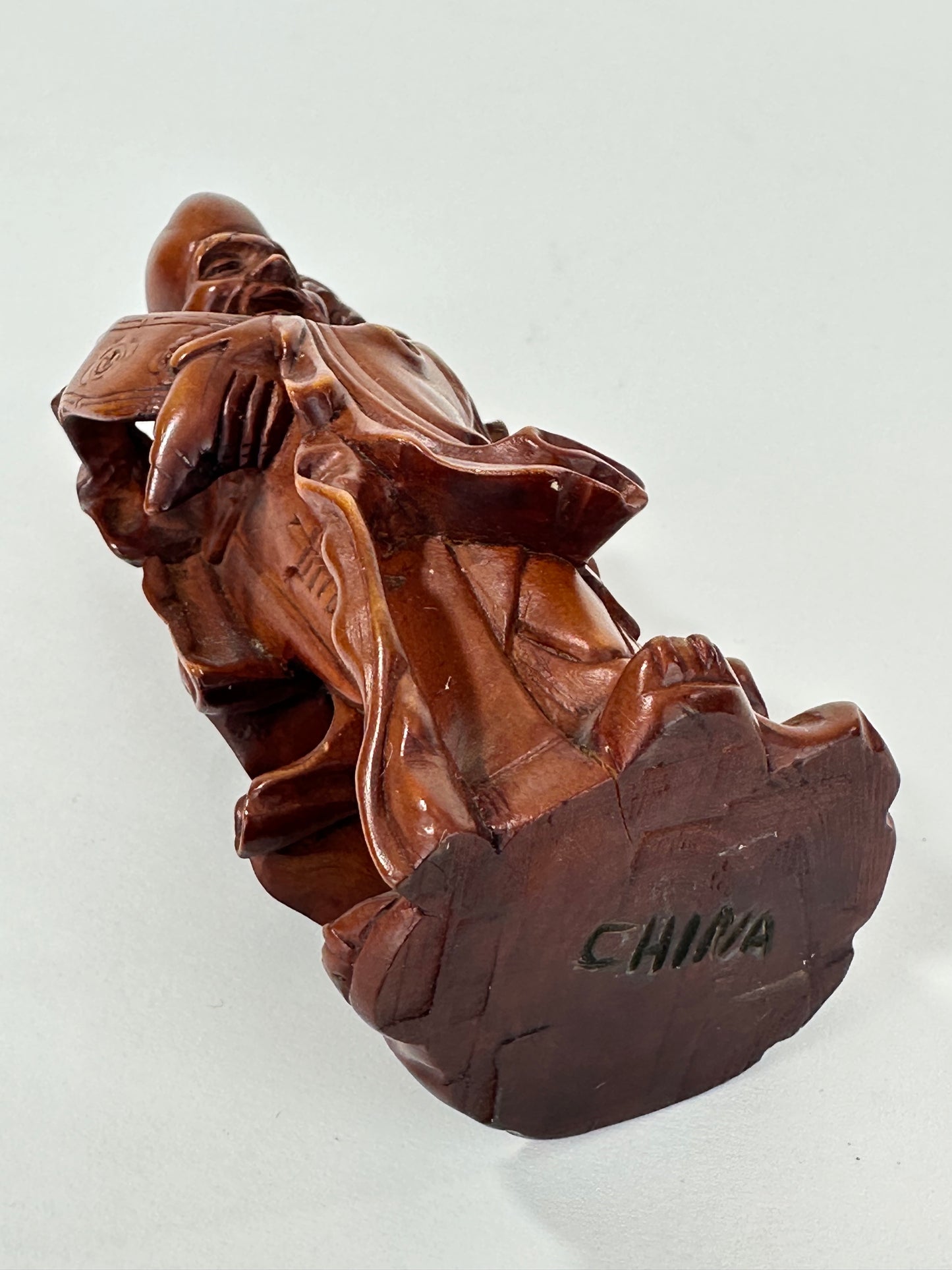 Vintage Chinese Hand-Carved Hardwood Figurine Sculpture Folk Figure 5"H