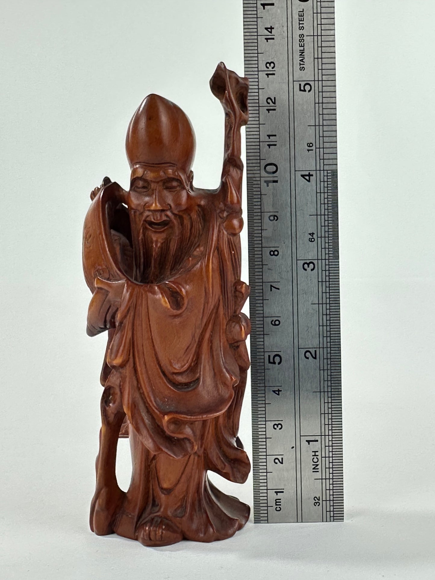 Vintage Chinese Hand-Carved Hardwood Figurine Sculpture Folk Figure 5"H