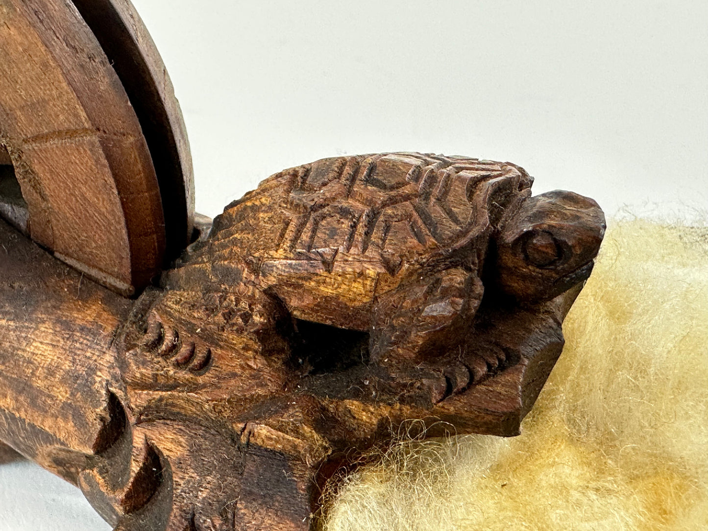 Vintage Japanese Carved Wood Sumitsubo Ink-Line Tool with Turtle Motif 8"