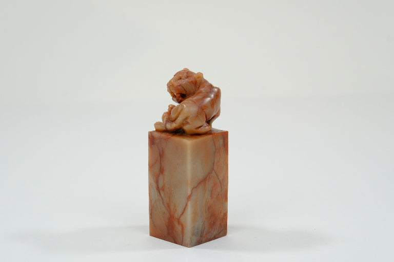 Vintage Chinese Inkan Red Marble Stamp Tiger Zodiac 3"