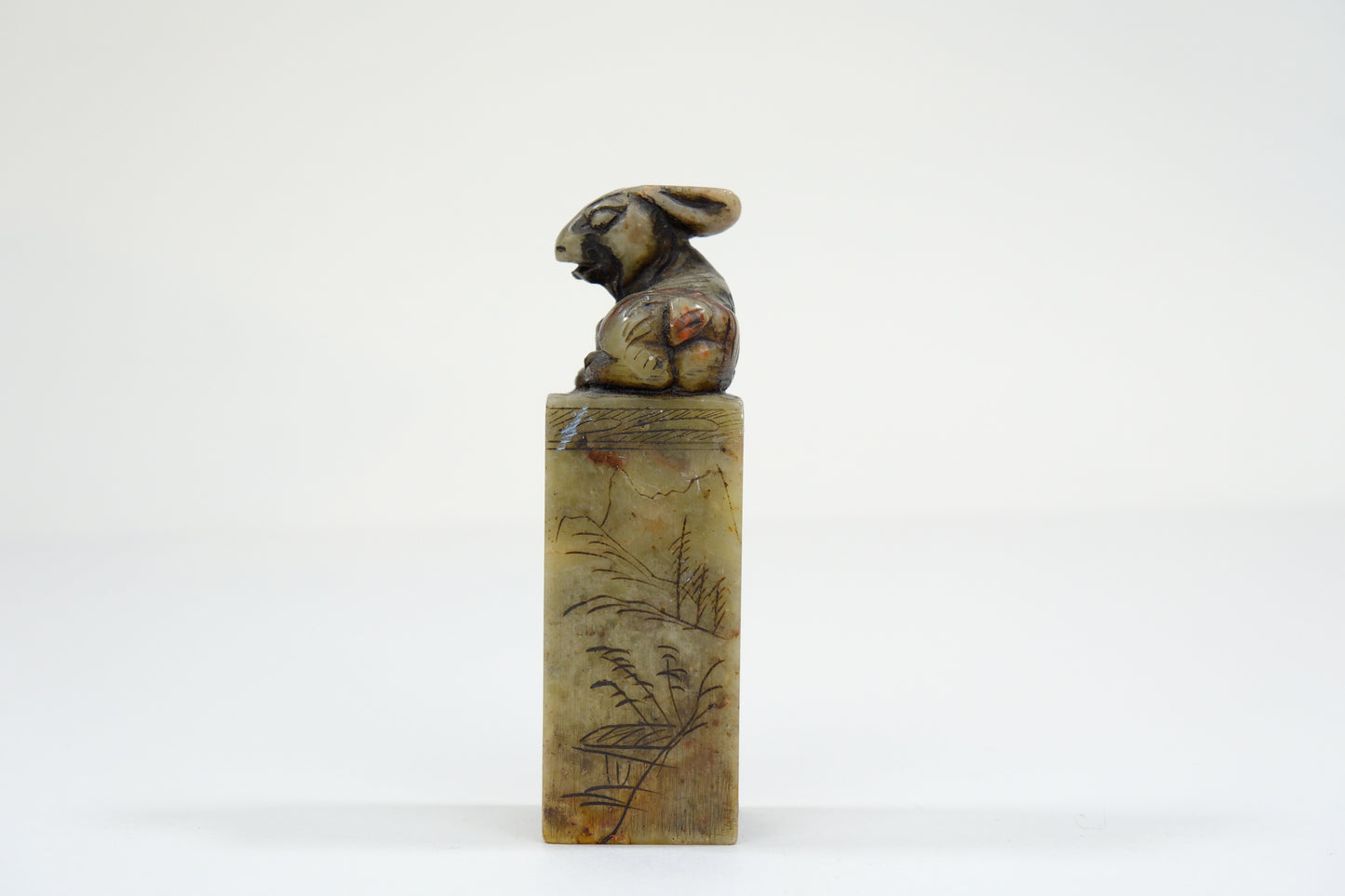 Vintage Chinese Handcarved Inkan Marble Stamp Zodiac Rabbit 3”