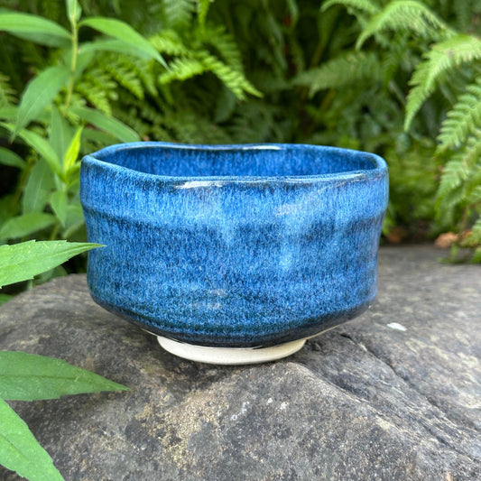 Japanese Handmade Mino Ware Chawan Matcha Tea Bowl Ai Yohen Blue Flambe Glaze NEW 5"