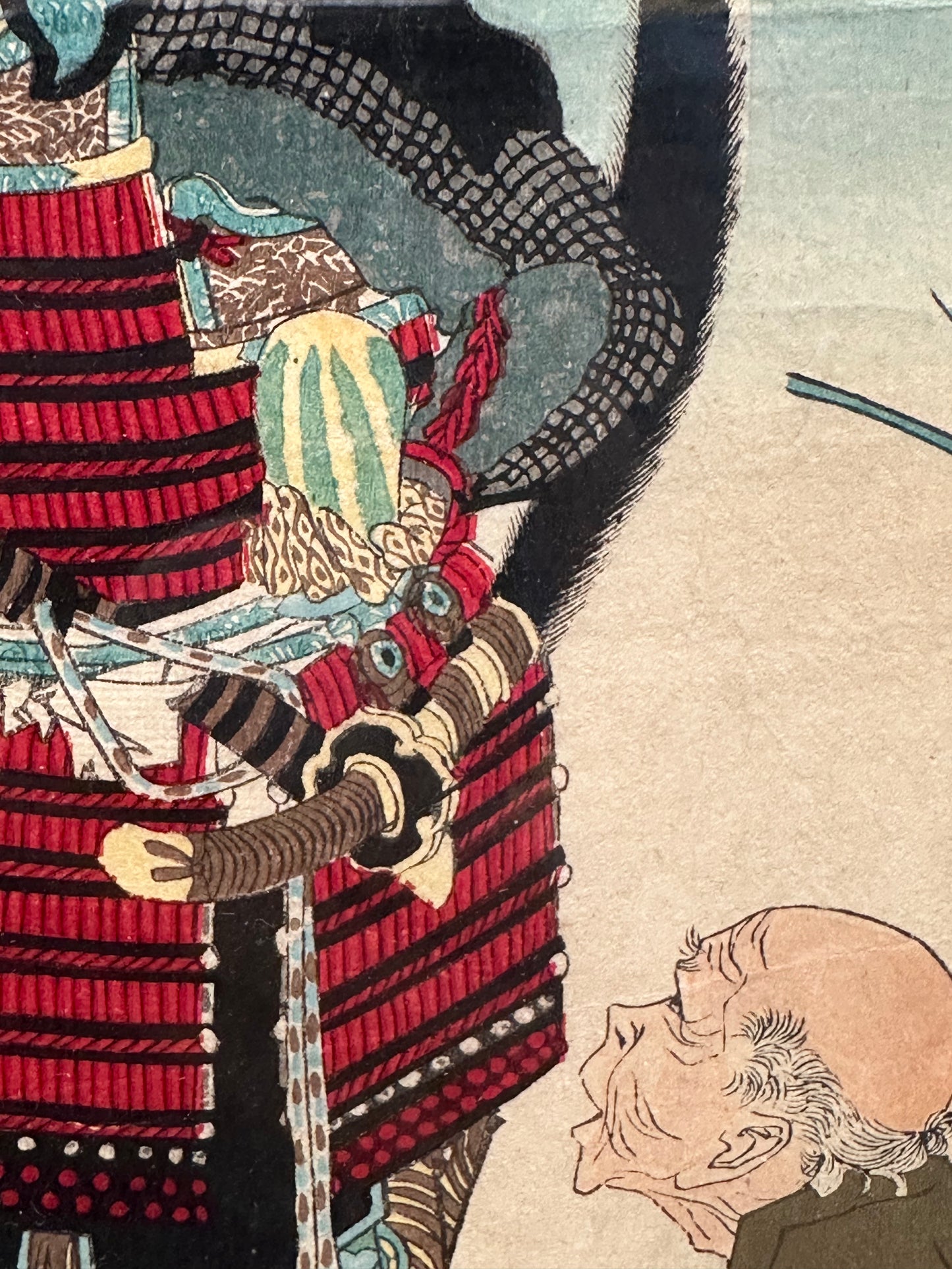 Original Yoshitoshi (1839-1892) Japanese Woodblock Print Hideyoshi Cuts a Melon 1881 LS#166