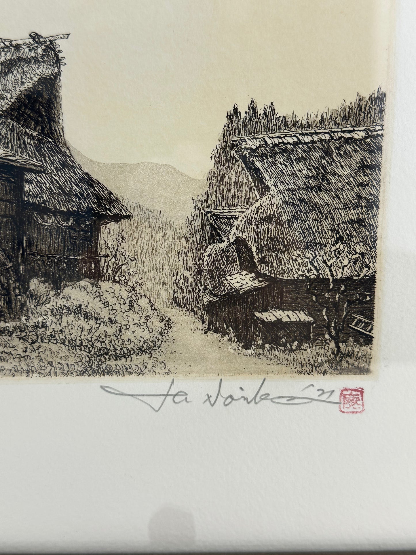 Original 2021 Limited Ed. 3/100 Print by Hiroto Norikane (B. - 1949): Rustic Village LS#038