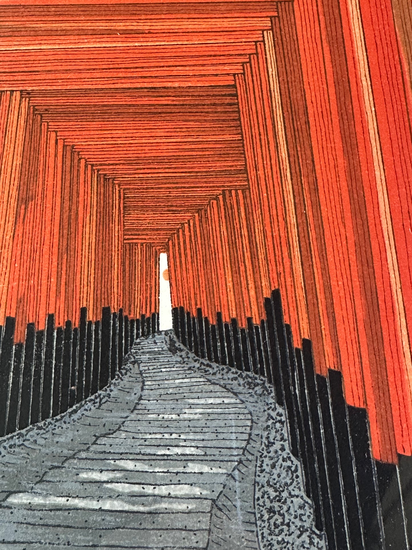 Original Woodblock Print Teruhide Kato (1936–2015) Torii Gates at Inari Shrine LS#226