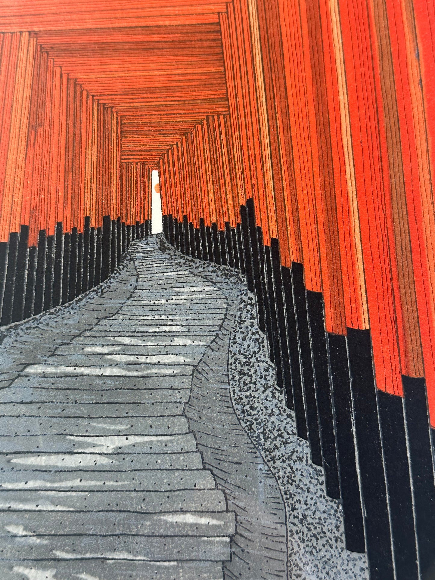 Original Woodblock Print Teruhide Kato (1936–2015) Torii Gates at Inari Shrine LS#226