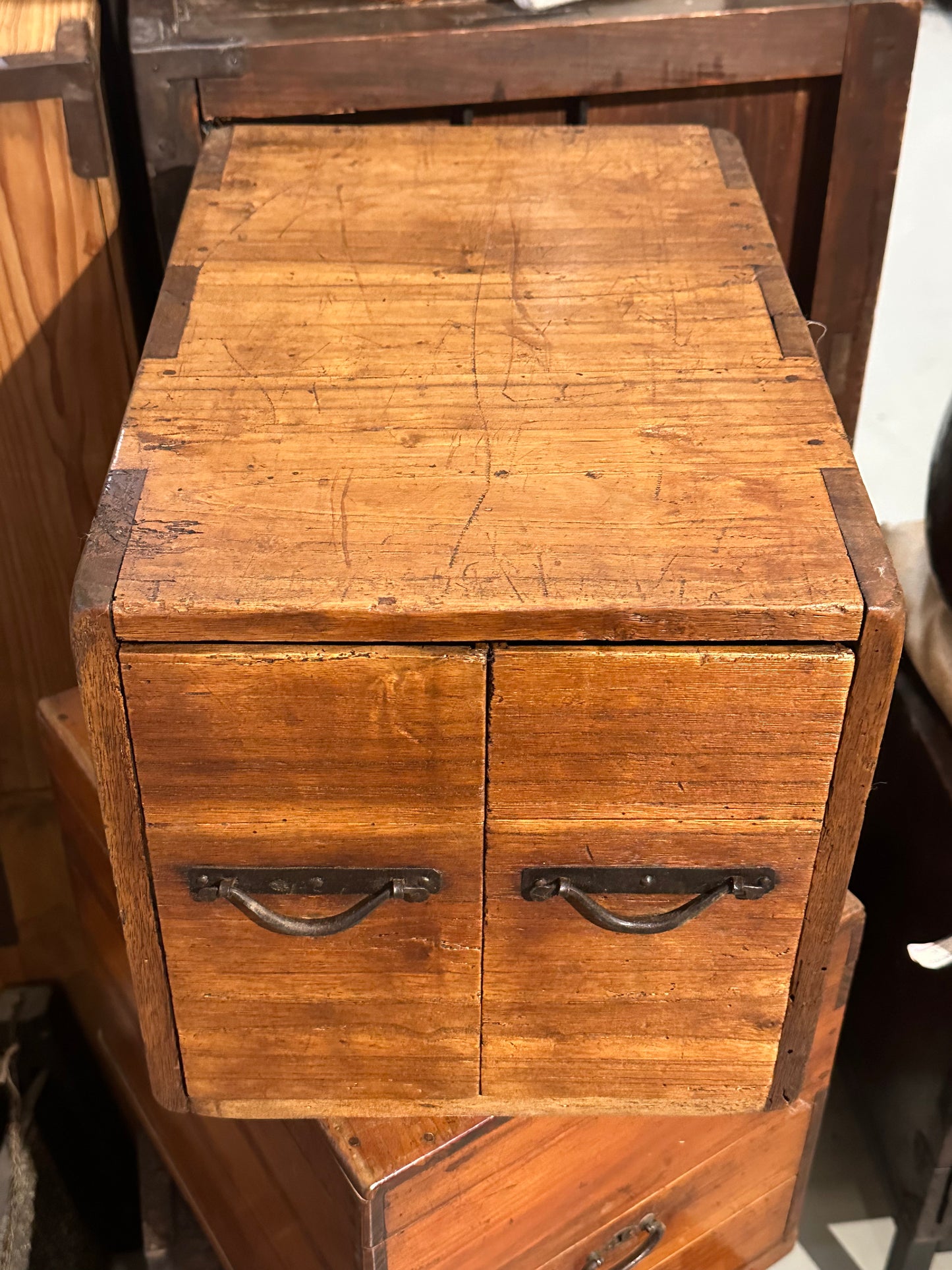 Antique Japanese Small Tansu Taisho Era c1920’s Two Drawer 10.5”W