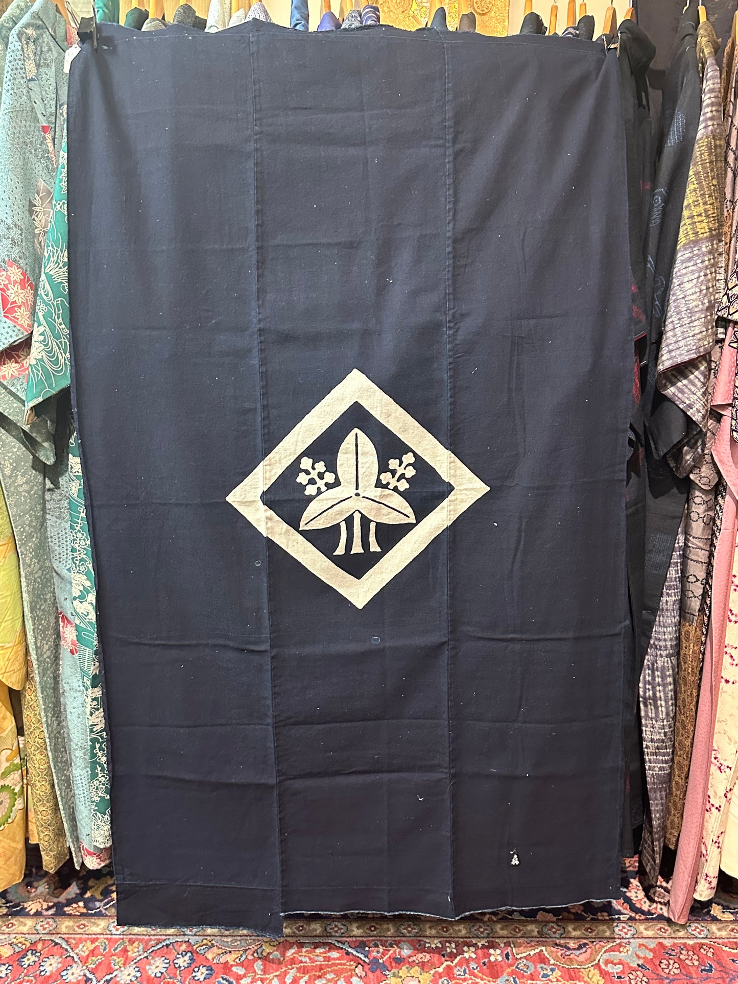 Antique Japanese 19th Century Textile Okodaka Crest - Tsutsugaki 37"x63” #100