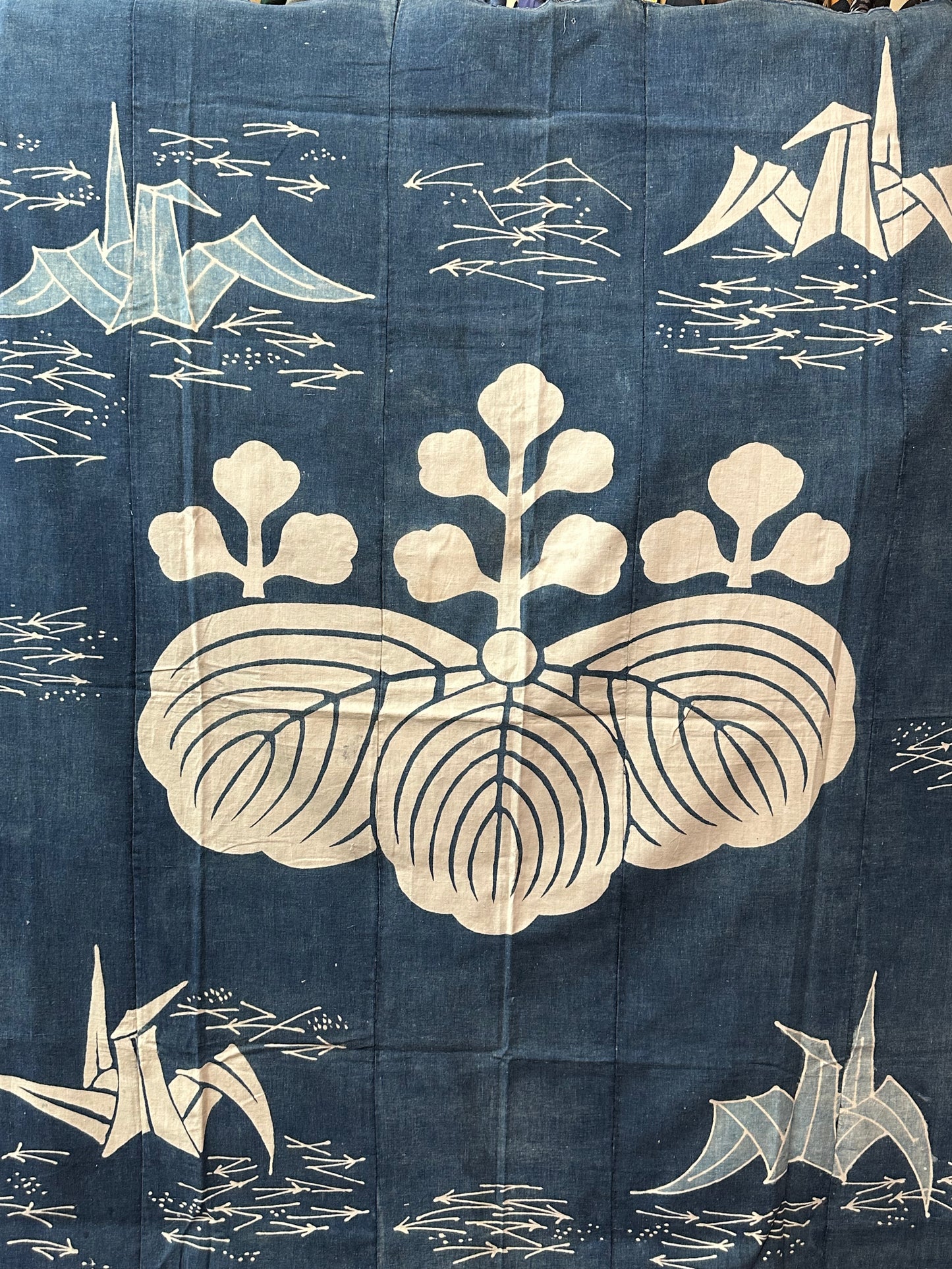 Antique Japanese 19th Century Textile Kiri Leaf & Cranes - Tsutsugaki 72"x62"
