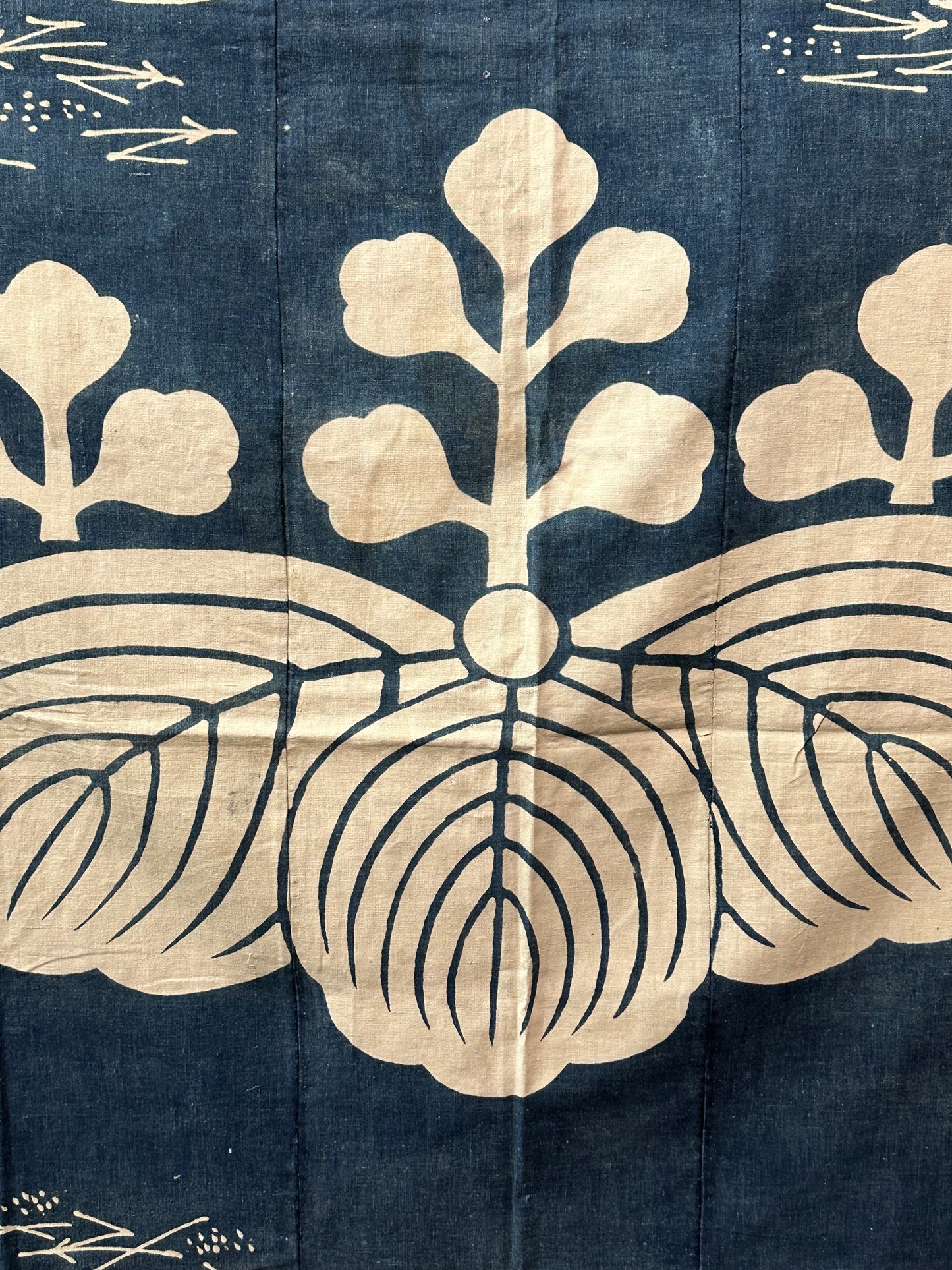Antique Japanese 19th Century Textile Kiri Leaf & Cranes - Tsutsugaki 72"x62"