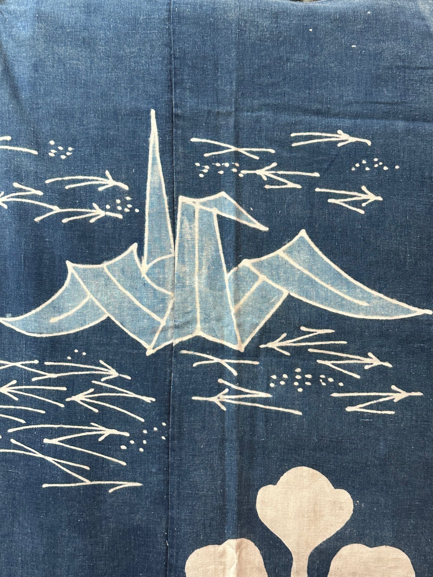 Antique Japanese 19th Century Textile Kiri Leaf & Cranes - Tsutsugaki 72"x62"