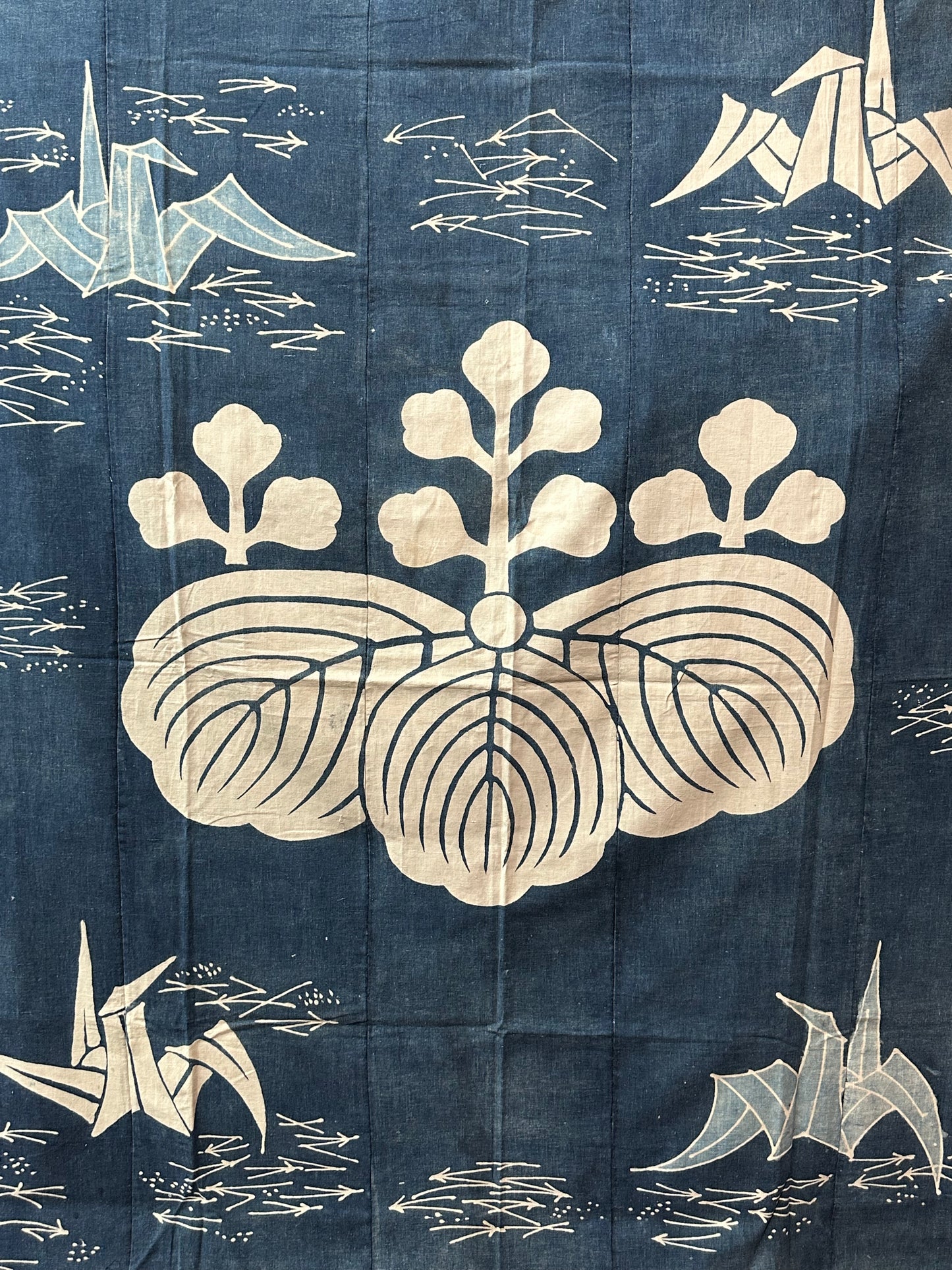 Antique Japanese 19th Century Textile Kiri Leaf & Cranes - Tsutsugaki 72"x62"