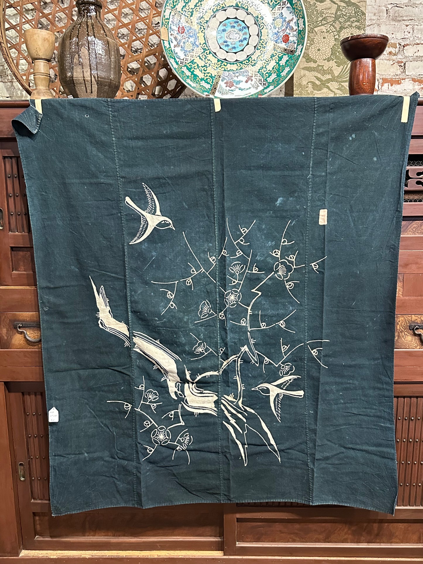 Antique Japanese 19th Century Textile - Tsutsugaki 50"x59" Plum Blossum #59