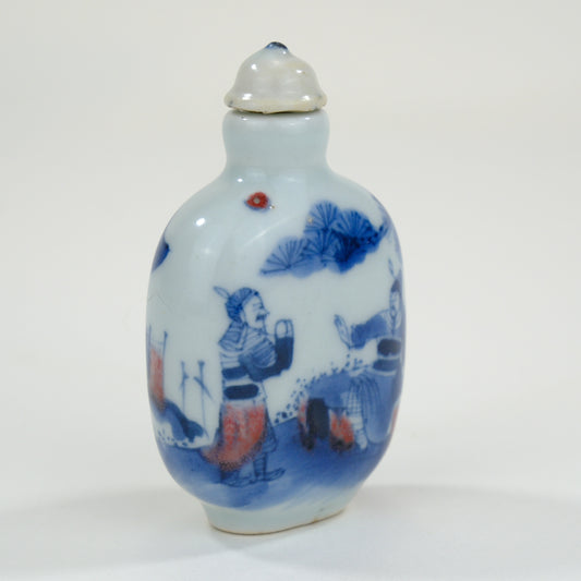 Vintage Chinese Porcelain Blue & White Snuff Bottle 3"