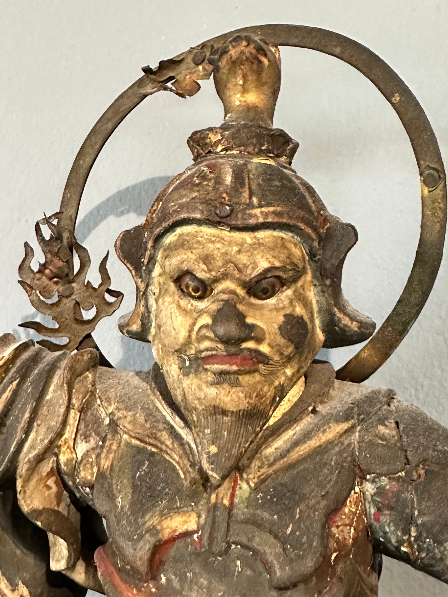 Antique Japanese Bishamonten (Vaiśravaṇa) Guardian King Statue Edo period (17th–19th century) Carved Wood w polychrome and gilding LS#047