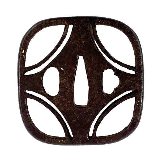 Antique Japanese Edo Period Iron Sukashi Tsuba Openwork Samurai Sword Guard Abstract