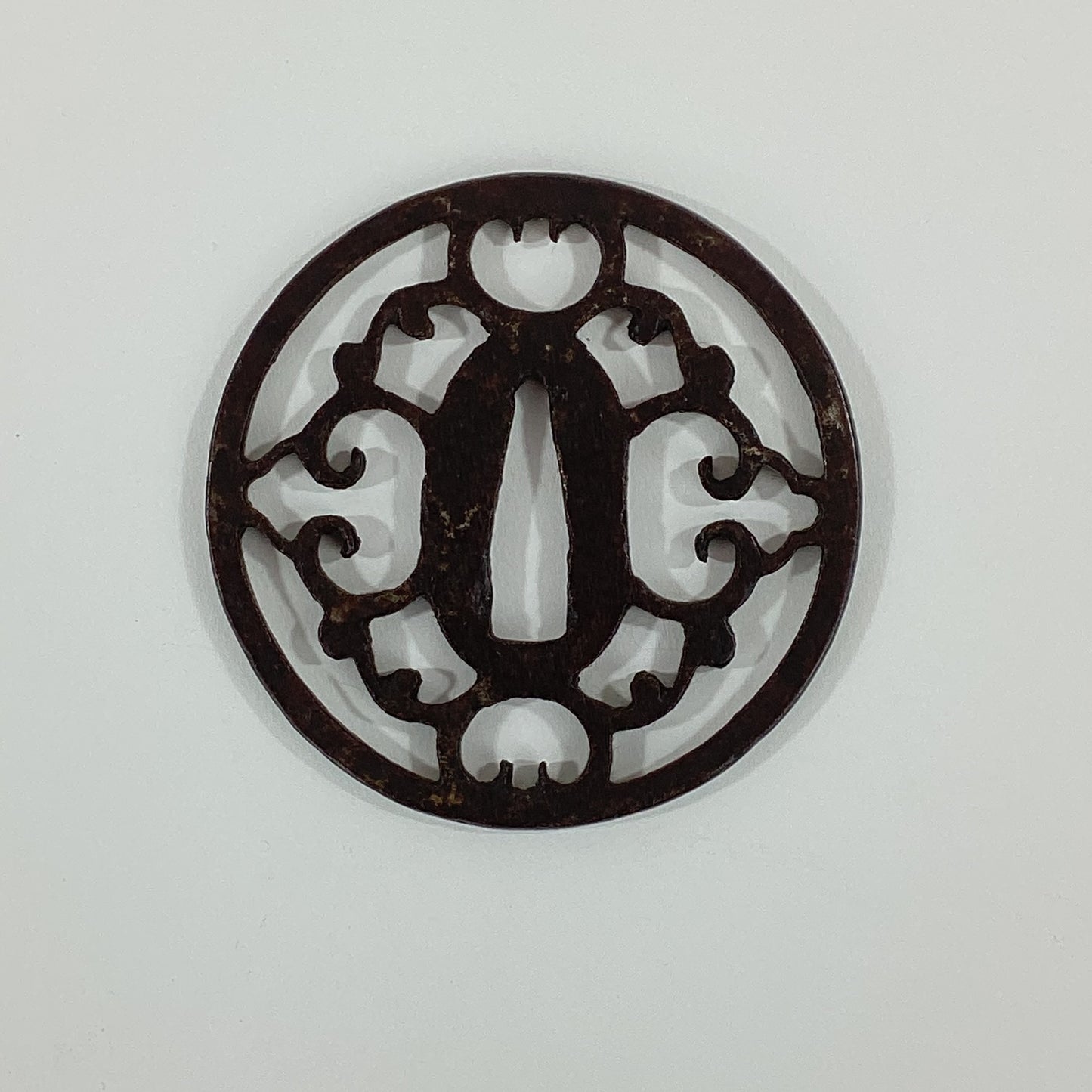 Antique Japanese Edo Period c18th/19thC Iron Sukashi Tsuba Samurai Scroll Design