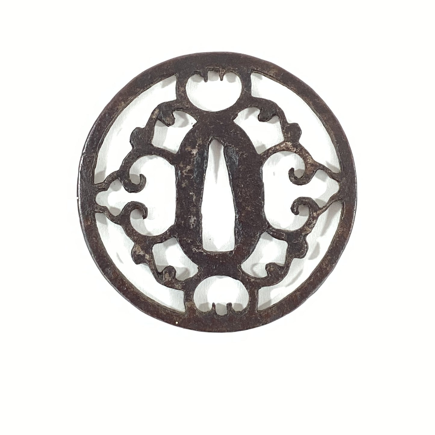 Antique Japanese Edo Period c18th/19thC Iron Sukashi Tsuba Samurai Scroll Design