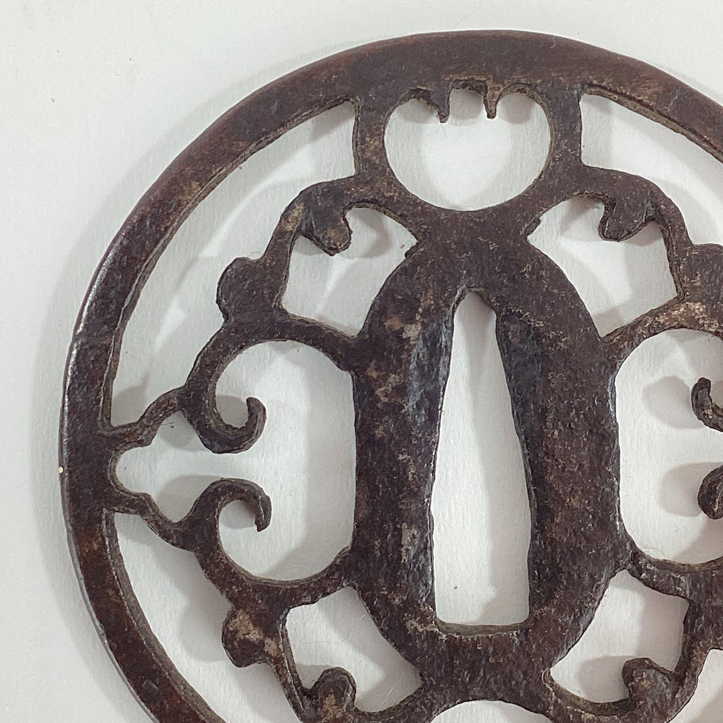 Antique Japanese Edo Period c18th/19thC Iron Sukashi Tsuba Samurai Scroll Design