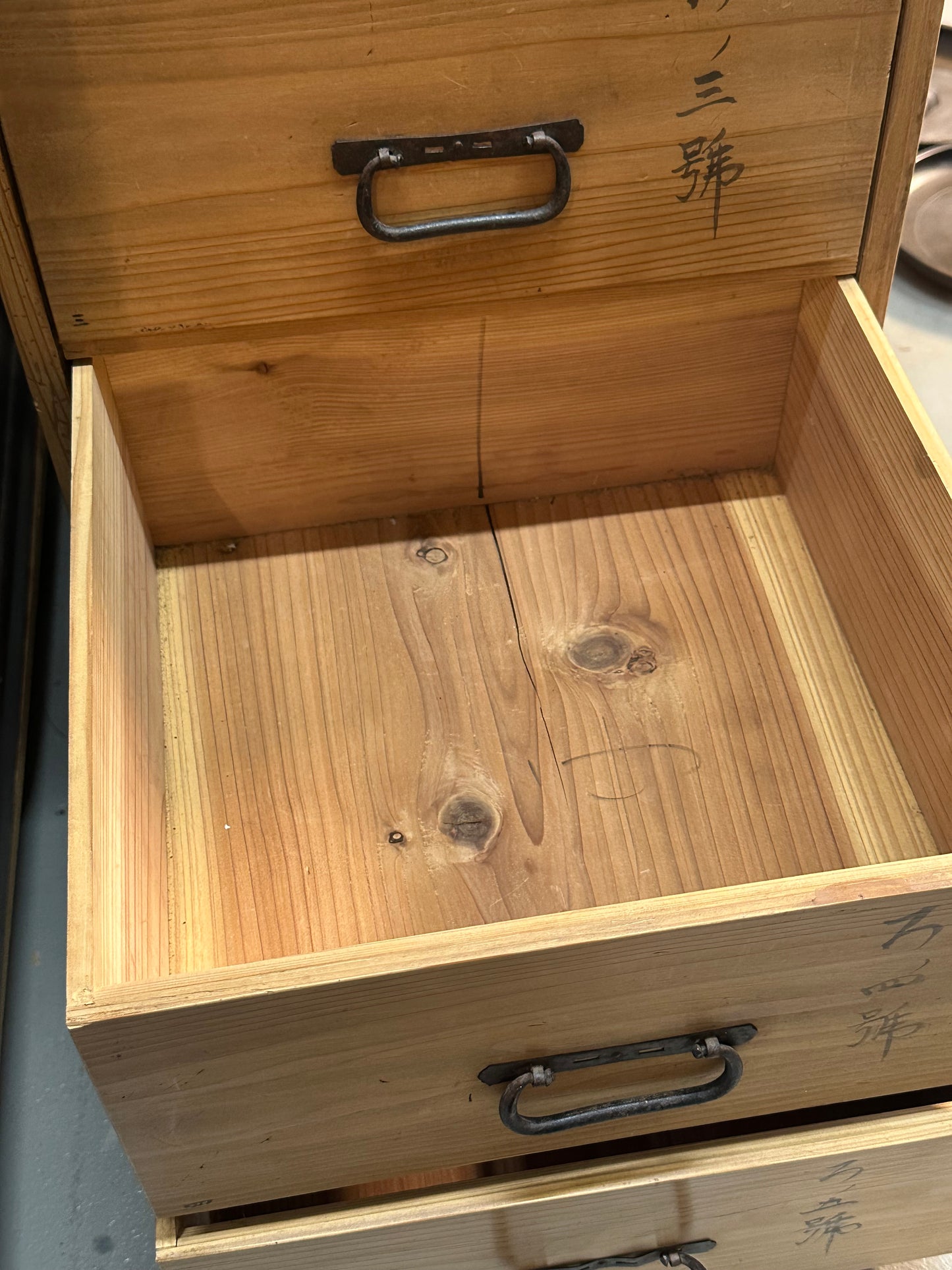 Antique Japanese Tansu Chest 5-Drawer Ko-Dansu Sugi Cedar Calligarphy 32"