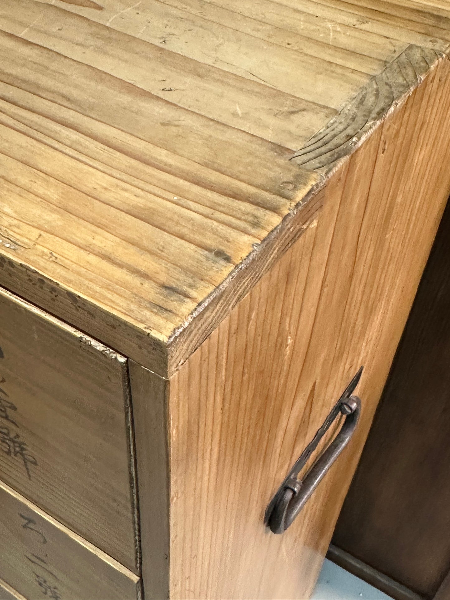 Antique Japanese Tansu Chest 5-Drawer Ko-Dansu Sugi Cedar Calligarphy 32"