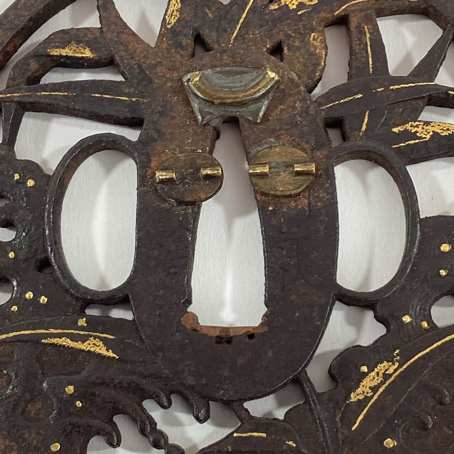 Antique Japanese Edo Period Iron & Gold Nunome Zogan Tsuba Samurai Sword Guard