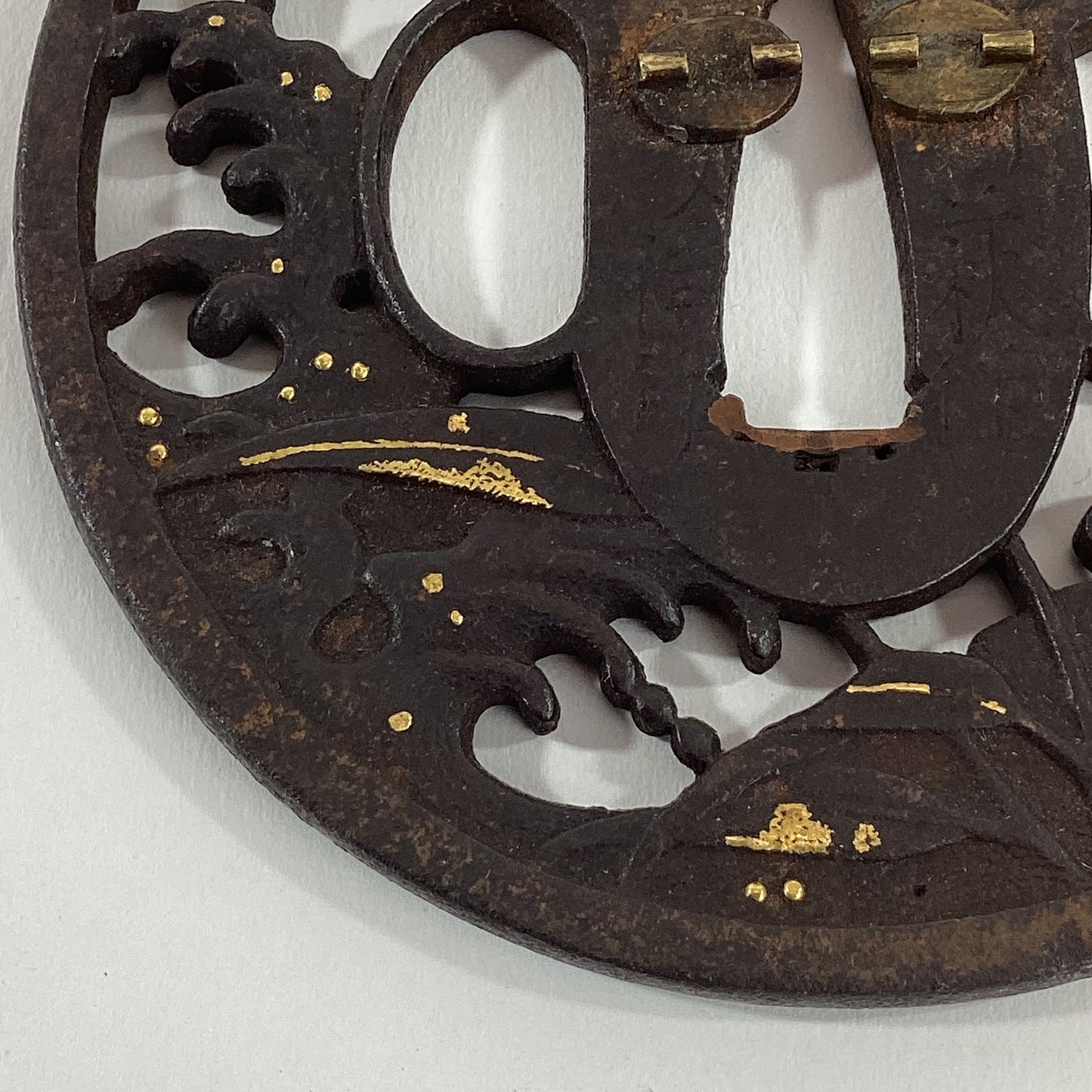 Antique Japanese Edo Period Iron & Gold Nunome Zogan Tsuba Samurai Sword Guard