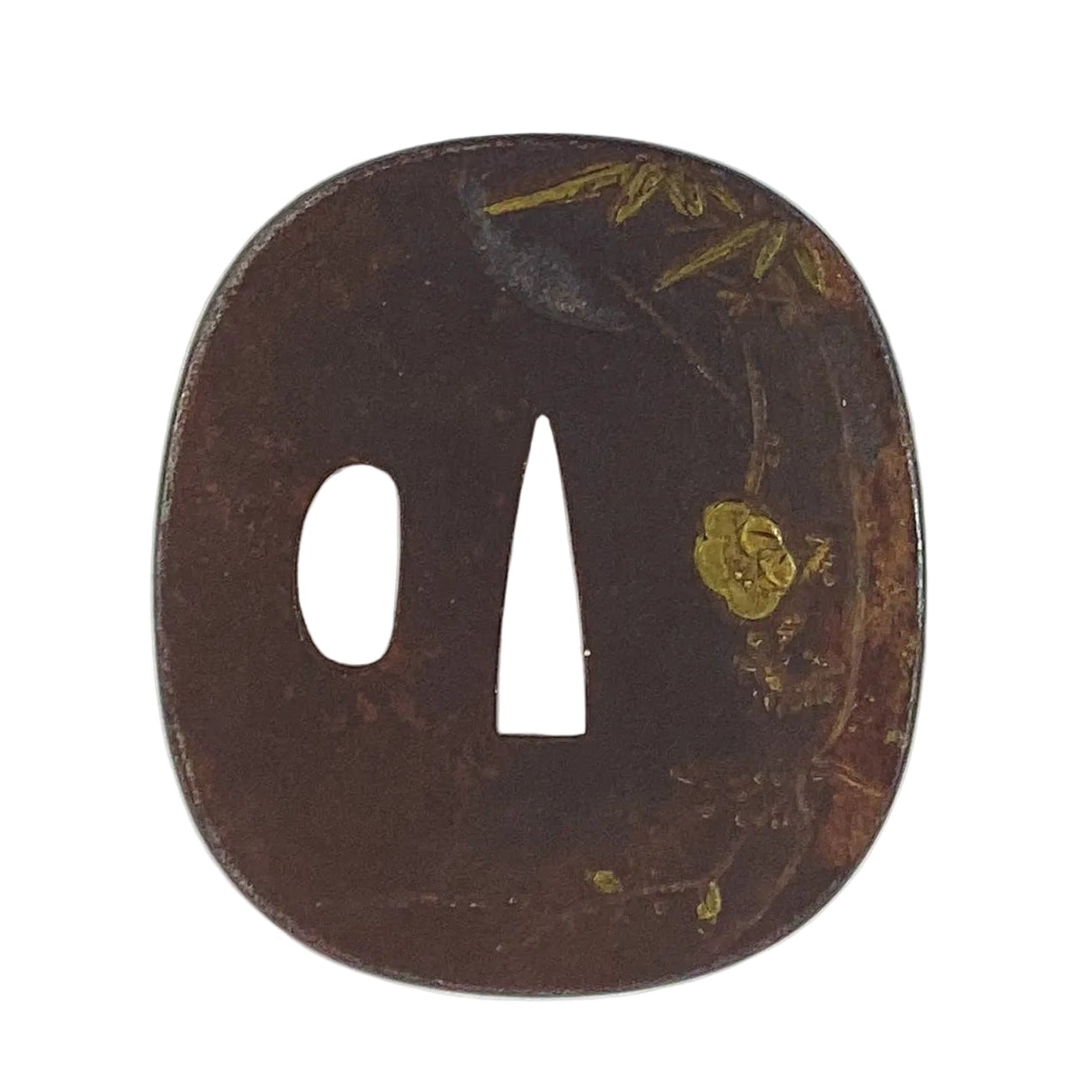 Antique Japanese Edo Period Iron Tsuba with Bamboo & Plum Blossom Samurai Sword Guard