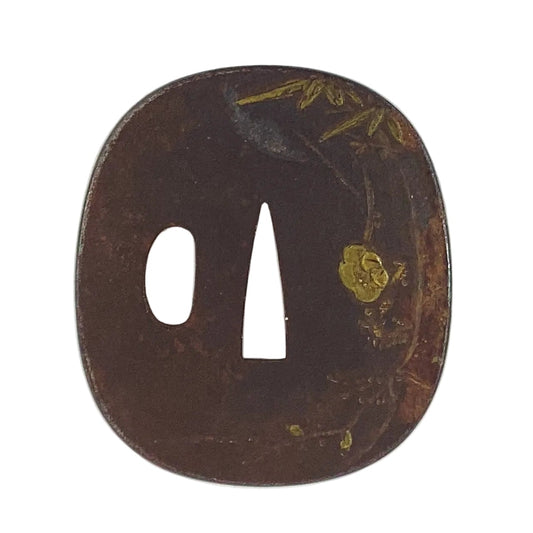 Antique Japanese Edo Period Iron Tsuba with Bamboo & Plum Blossom Samurai Sword Guard