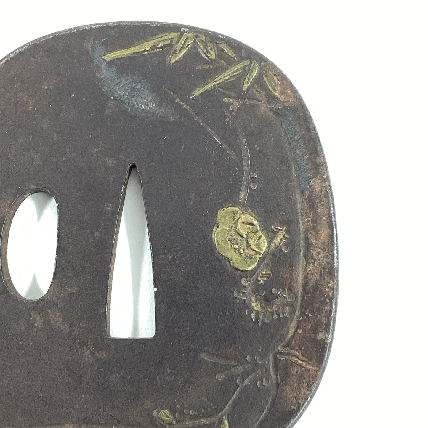 Antique Japanese Edo Period Iron Tsuba with Bamboo & Plum Blossom Samurai Sword Guard