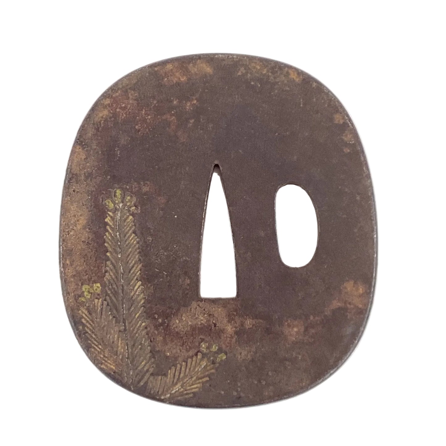 Antique Japanese Edo Period Iron Tsuba with Bamboo & Plum Blossom Samurai Sword Guard